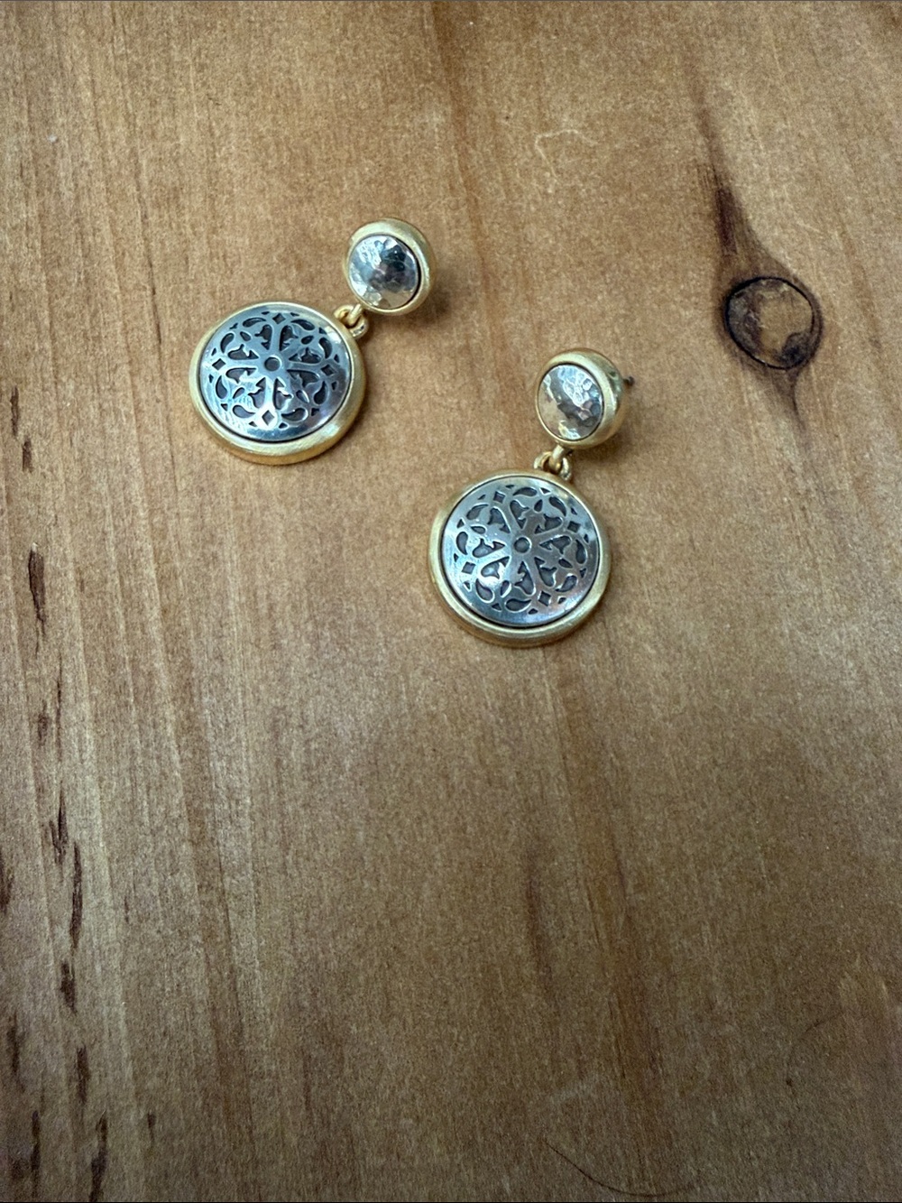 Brighton Two-Tone Gold and Silver Medallion Drop Earrings